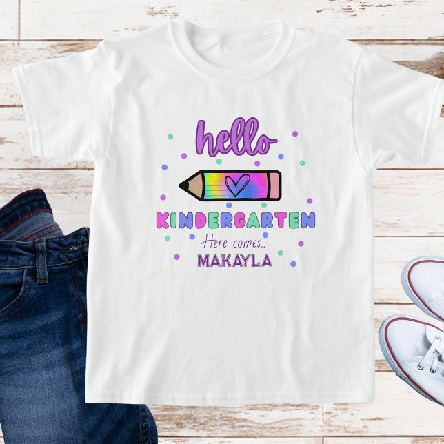 Camiseta Primeiro dia de jardim de infância personalizado n (Criador carregado)