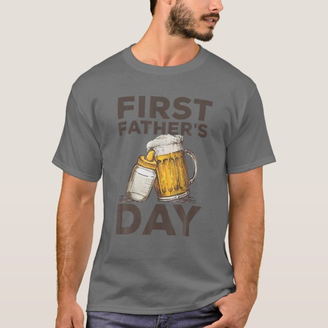 Camiseta Primeiro Dia de os pais, Pai de garrafa de cerveja (Frente)