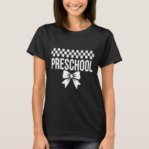 Camiseta Primeiro Dia De Pré-Escola Garota Com Laço Coquete