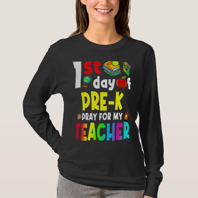 Camiseta Primeiro Dia De Professora Pré-K De Volta À Escola (Frente)