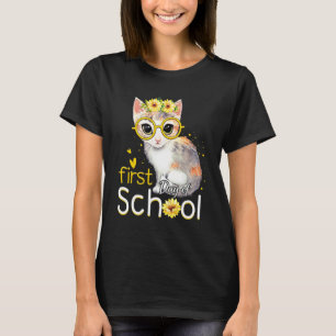 Camiseta Primeiro Dia Escola Gatinho Girassol Meninas De Vo