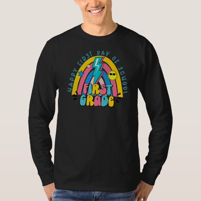Camiseta Primeiro Grau Rainbow Light Bolt Feliz Primeiro Di (Frente)