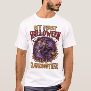Camiseta Primeiro Halloween como Avó Bruxa Abóbora Morcegos