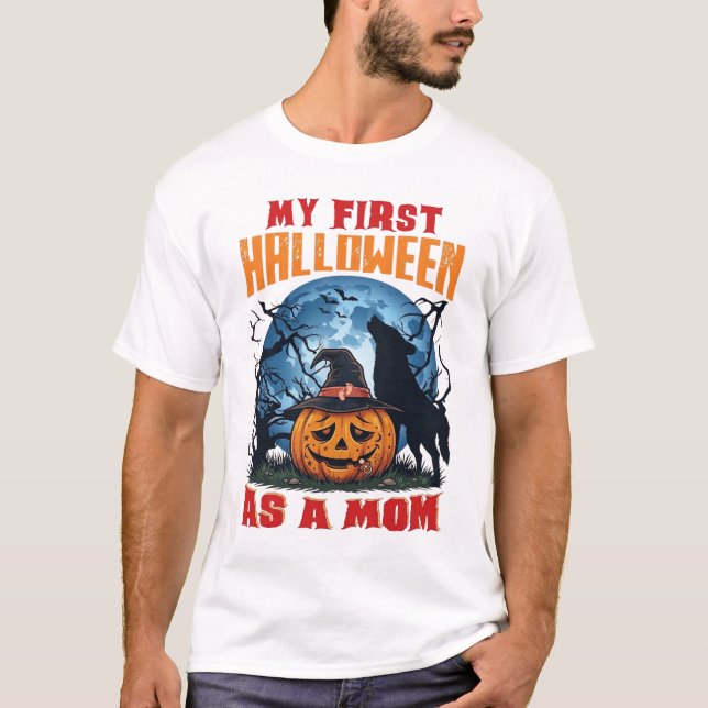 Camiseta Primeiro Halloween Como Mãe Abóbora Lua do Lobo_1 (Frente)