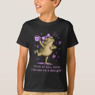 Camiseta Primeiro Jesus Acha Um Delícia Meme de Rã Engraçad