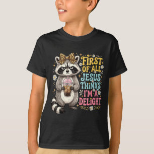 Camiseta Primeiro Jesus Acha Um Design De Guaxinim Encantad