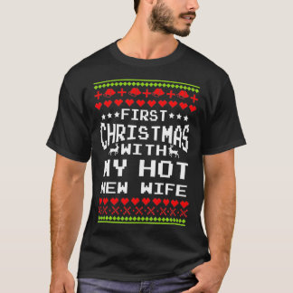 Camiseta Primeiro Natal Com Minha Nova Esposa Quente Casada