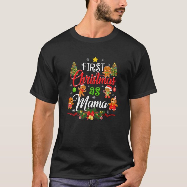 Camiseta Primeiro Natal Como Família Mamã Correspondendo Pa (Frente)