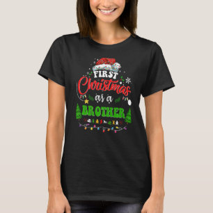 Camiseta Primeiro Natal Como Irmão Holiday Santa Hat Gr