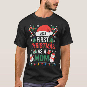 Camiseta Primeiro Natal Como Mãe 2025 Família Correspondent