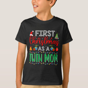 Camiseta Primeiro Natal Como Mãe de Gêmeos Família Combinan