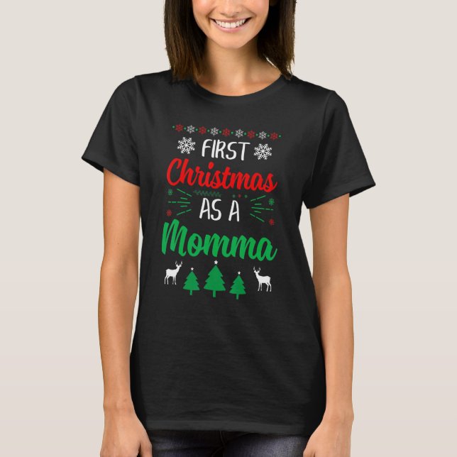 Camiseta Primeiro Natal Como Mamã Xmas Primeira Vez Mãe (Frente)