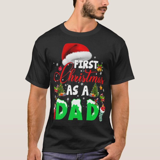 Camiseta Primeiro Natal como Pai Santa Hat Ugly Xmas 2021 (Frente)