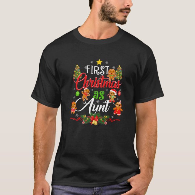 Camiseta Primeiro Natal Como Tia Família Correspondendo Paj (Frente)