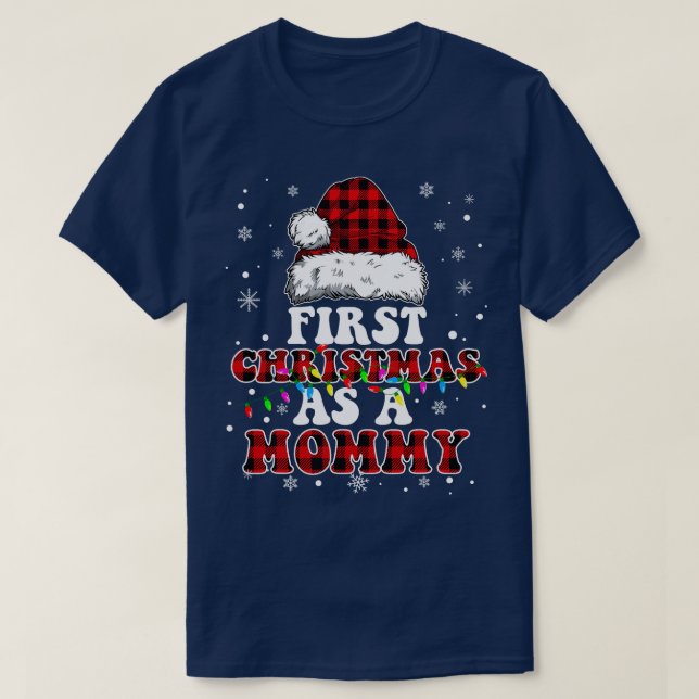 Camiseta Primeiro Natal Como Uma Mamãe Do Chapéu Vermelho D (Frente do Design)