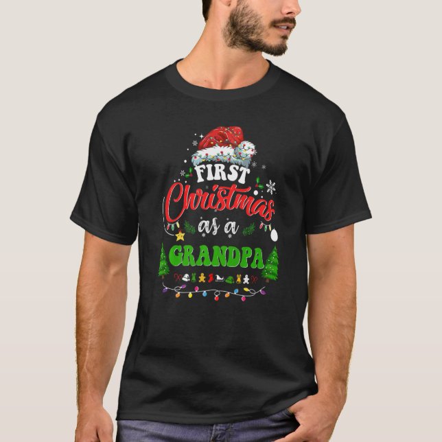 Camiseta Primeiro Natal Como Vovô Feriado Santa Hat Gr (Frente)