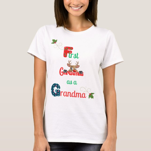 Camiseta Primeiro Natal como vovó Senhoras Festivas (Frente)