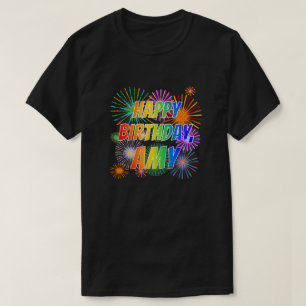 Camiseta Primeiro nome "AMY", "FELIZ ANIVERSÁRIO"