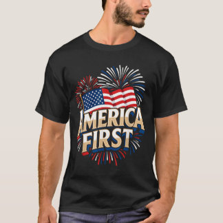 Camiseta Primeiro Nos EUA Bandeira Foguetes Patriótico