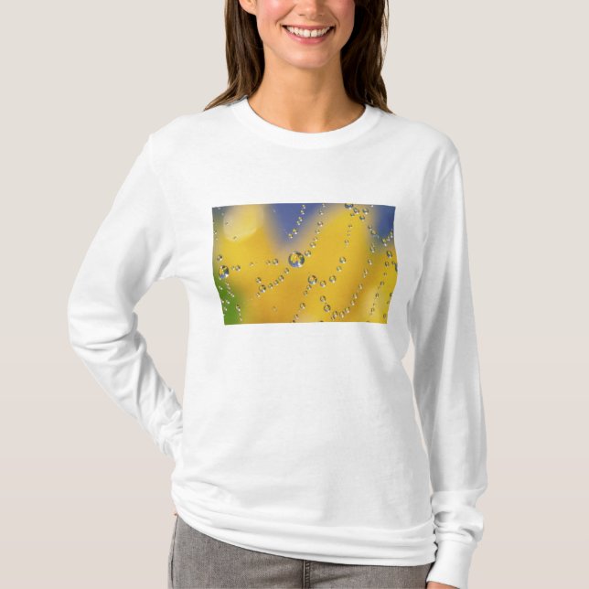 Camiseta Primeiro plano de teia de aranha com gotas de orva (Frente)