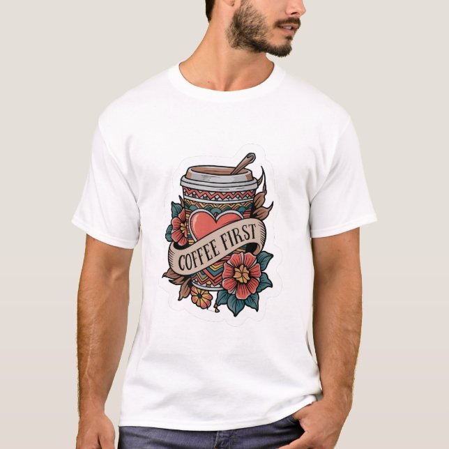 Camiseta Primeiro T-shirt do café (Frente)