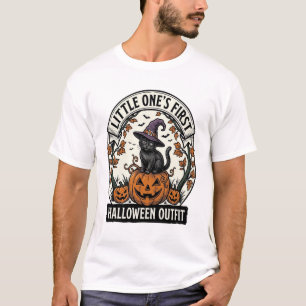 Camiseta Primeiro Traje de Halloween Vintage Gato Preto Abó