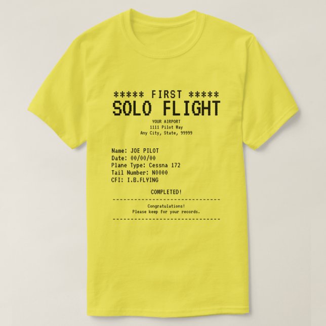 Camiseta Primeiro Voo Solo (Frente do Design)