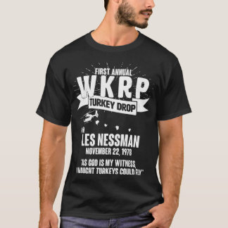 Camiseta Primeiro WKRP anual A Turquia Cai Com Les Nessman