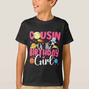 Camiseta Primo da menina do aniversário astronauta vai à lu