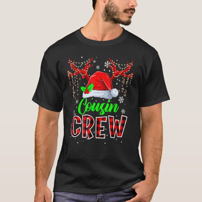 Camiseta Primo de Natal Reindeer Santa hat Lights Ki (Frente)