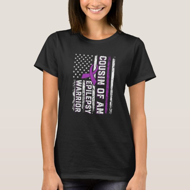 Camiseta Primo de um guerreiro Epilepsia Purple Ribbon Supp (Frente)
