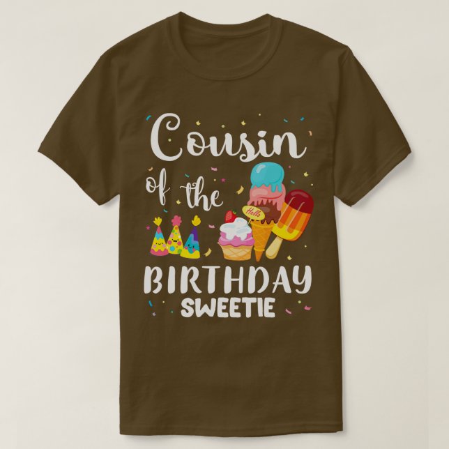 Camiseta Primo Do Docinho De Aniversário Feliz Em Bolo De G (Frente do Design)