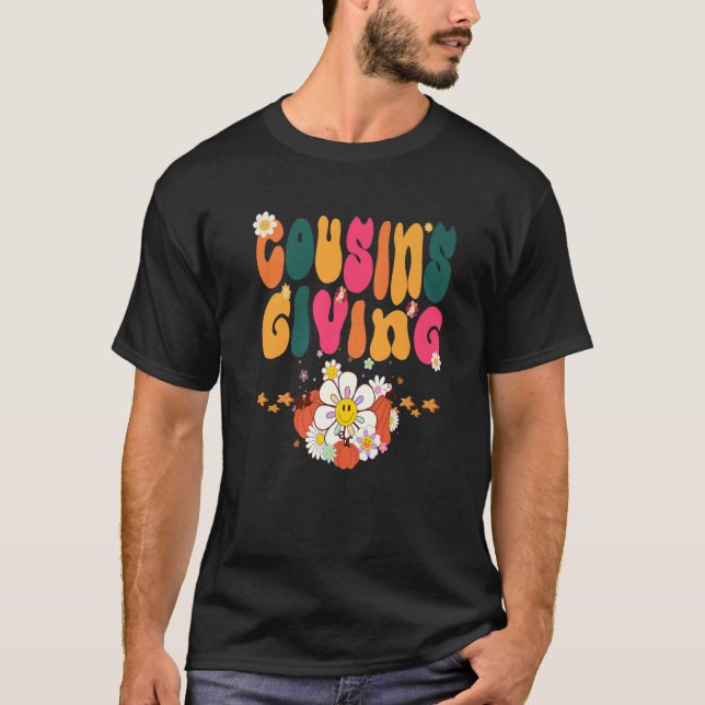 Camiseta Primos De Ação De Graças Dando Pumpkin Cute Groovy (Frente)