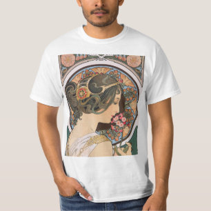 Camiseta Primrose por Mucha - Vintage Floral Art Nouveau