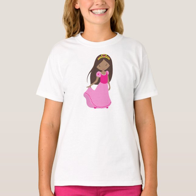 Camiseta Princesa Afro-Americana, Rainha, Coroa, Ball Gown (Frente)