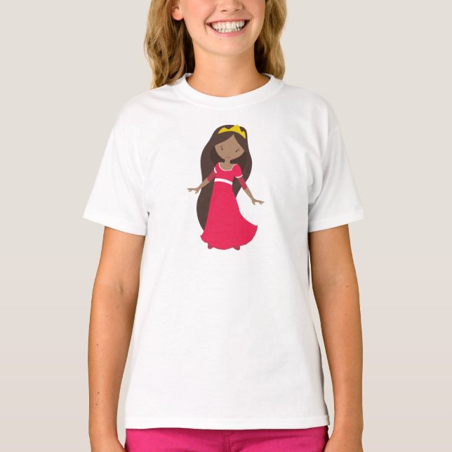 Camiseta Princesa Afro-Americana, Rainha, Coroa, Vestido Ve (Frente)