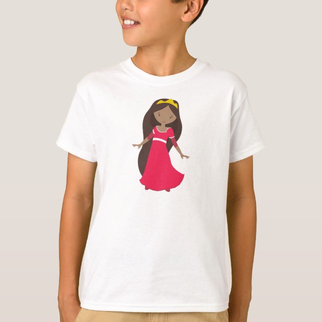 Camiseta Princesa Afro-Americana, Rainha, Coroa, Vestido Ve (Frente)