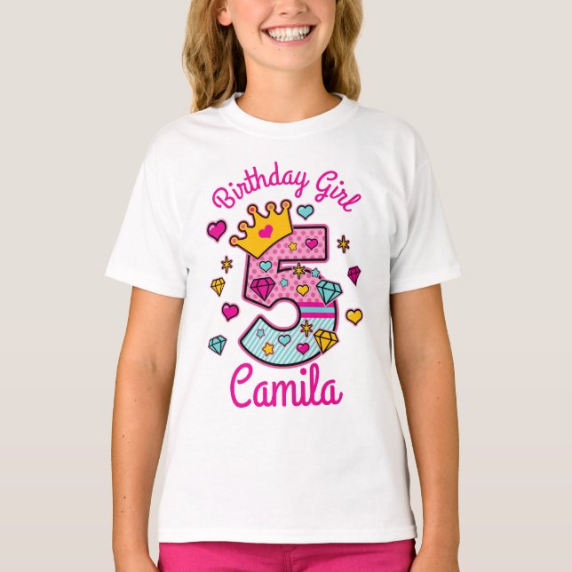 Camiseta Princesa Birthday Girl Quinta Coroa Número (Frente)