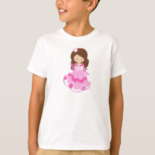 Camiseta Princesa Bonita, Coroa, Vestido Rosa, Cabelo Casta