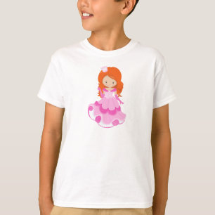 Camiseta Princesa Bonita, Coroa, Vestido Rosa, Cabelo Laran