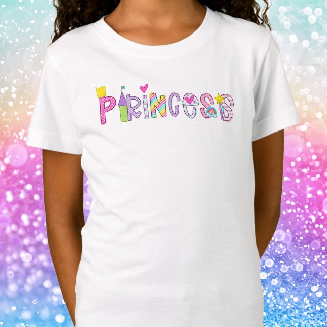 Camiseta Princesa com o Castelo Crown Wand Heart Rainbow (Criador carregado)