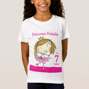 Camiseta Princesa cor-de-rosa bonito 7o aniversário da