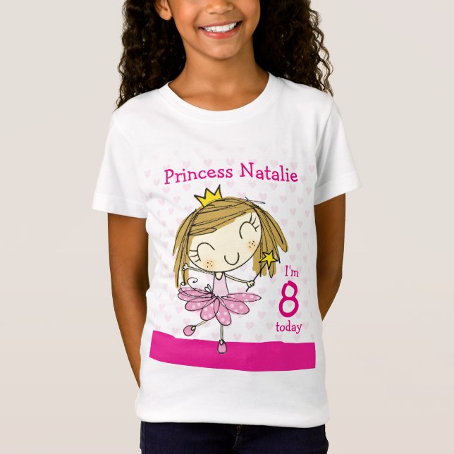 Camiseta Princesa cor-de-rosa bonito 8o aniversário da (Frente)