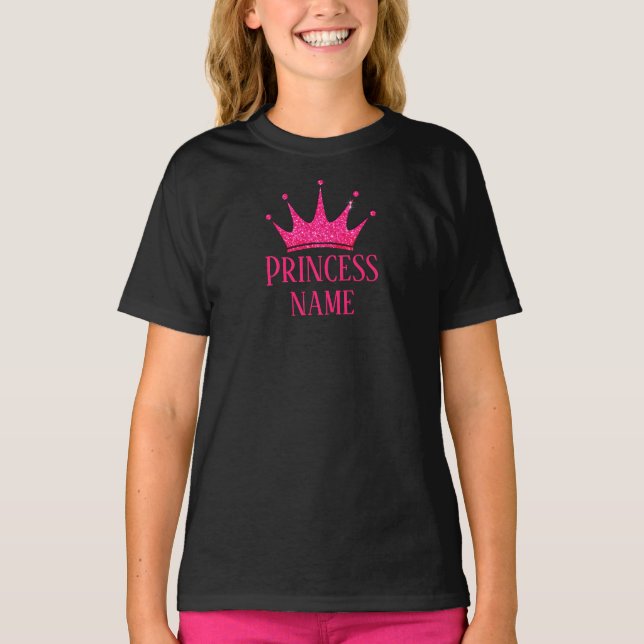 Camiseta Princesa Coroa Rosa... Adicionar nome a T-Shirt (Frente)