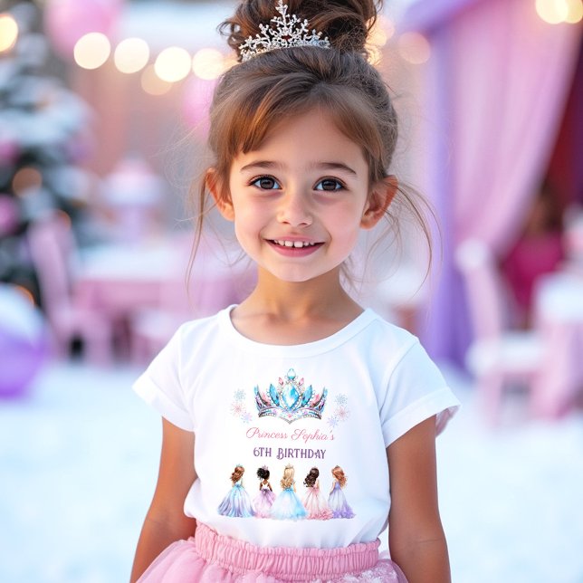 Camiseta Princesa Coroa Rosa Azul Rapariga de inverno Anive (Princess Crown Pink Blue Winter Girl Birthday T-Shirt)