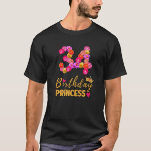 Camiseta Princesa de aniversário de 34 anos Flor, seu 34° B
