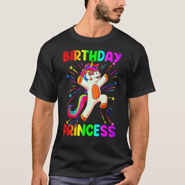 Camiseta Princesa de Aniversário Garota Bonitinha Arco-Íris (Frente)