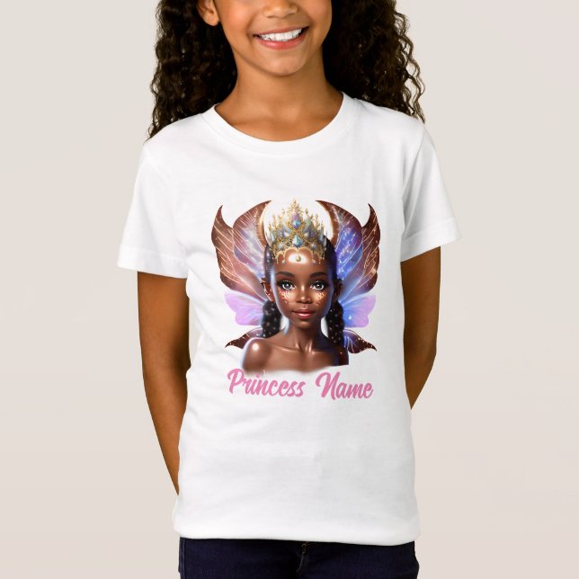 Camiseta Princesa de fadas Meninhe o nome moças tema de ani (Frente)