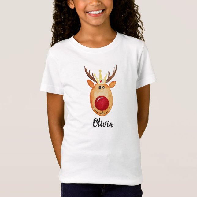 Camiseta Princesa de Natal bonitinha Rudolph, com nome (Frente)