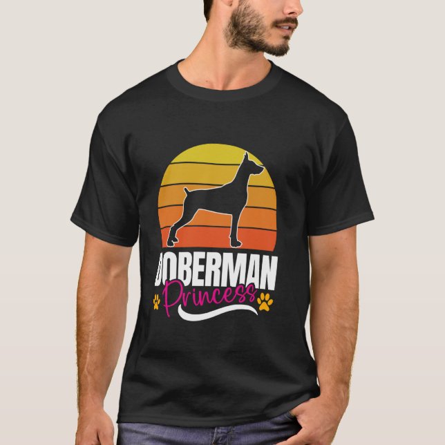 Camiseta PRINCESA DOBERMAN Doberman Mulheres Dobie Mãe Cach (Frente)